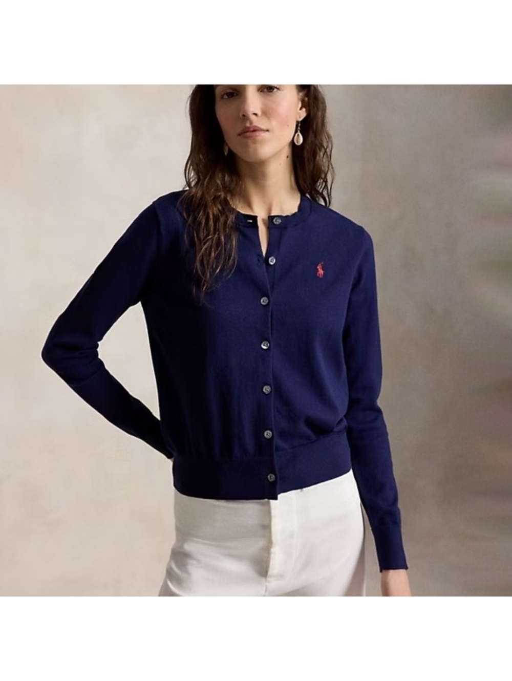 POLO Ralph Lauren Cotton & Wool Blend Button Cardigan Sweater Navy Women’s Large